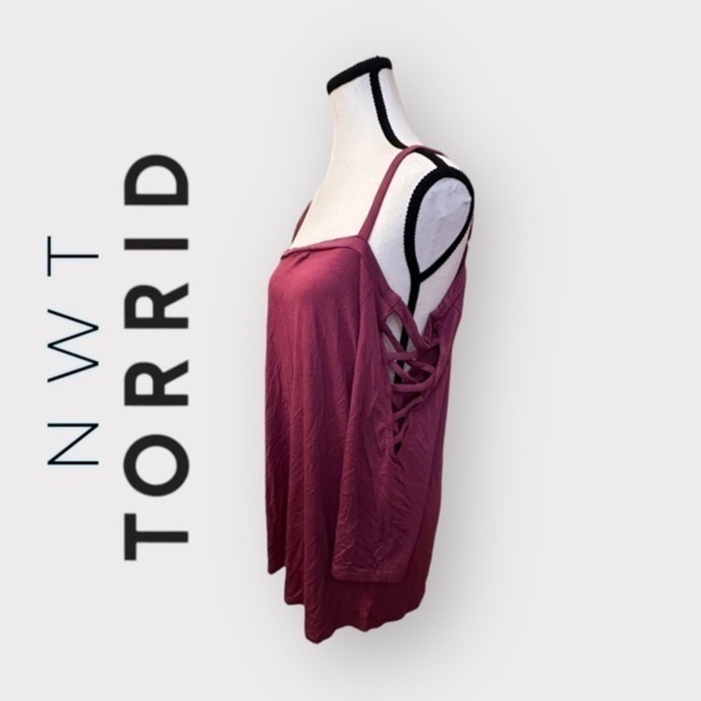 🆕 NWT Women’s Torrid 2 Violet Pink Cold Shoulder Strappy Sleeve Top 2 2X 18 20